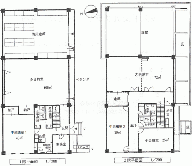 1階と2階の交流プラザ平面図