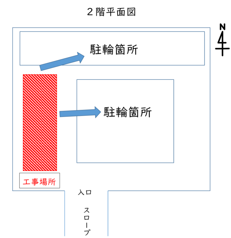 杁ヶ池第1自転車等駐車場腰壁修繕工事のための工事場所