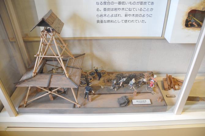 亜炭採掘の様子を表している模型の写真