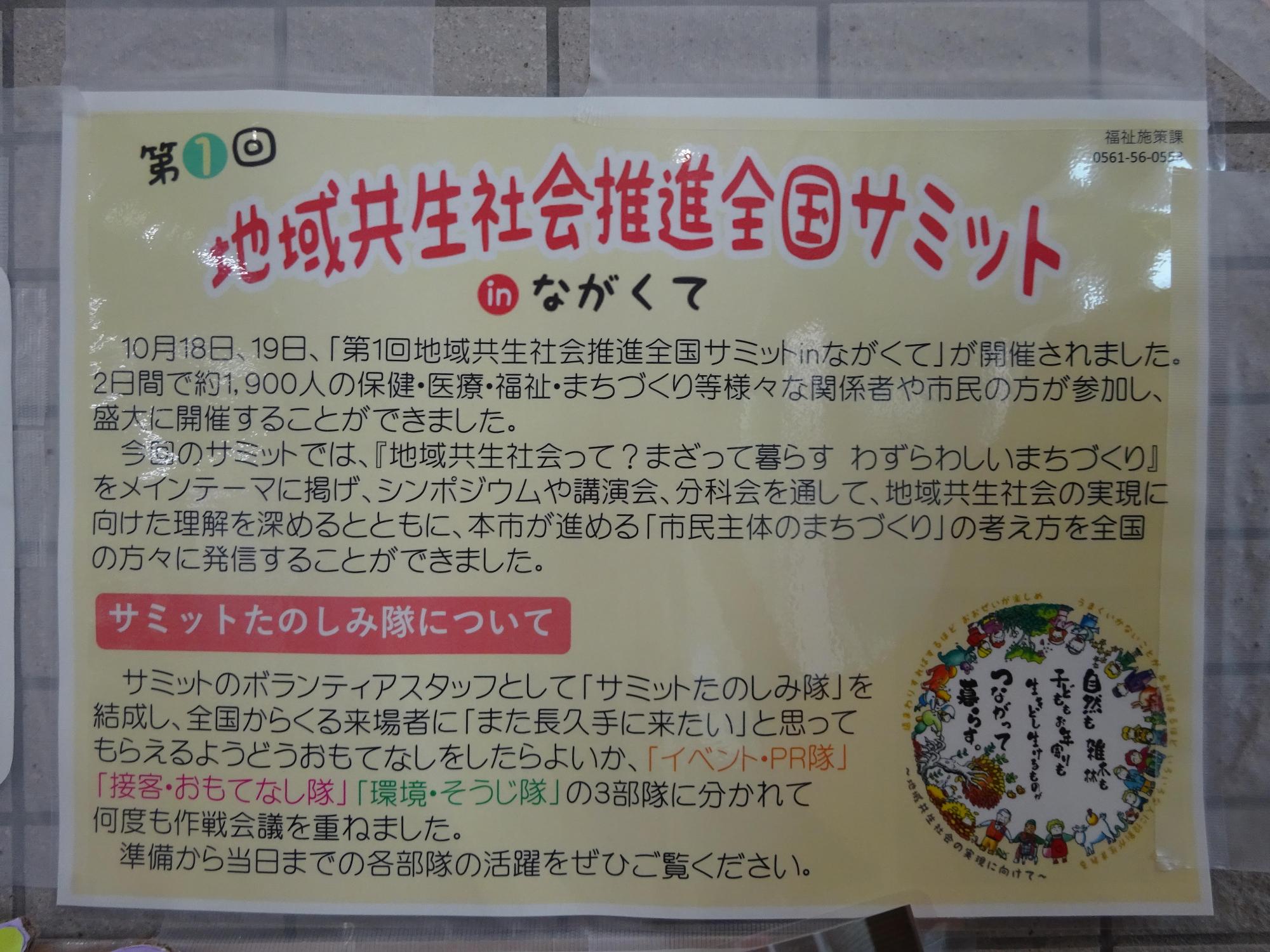 第1回 地域共生社会推進全国サミット ㏌ながくての案内文書の写真