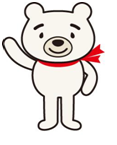 赤いスカーフを首に巻いて右手を上にあげているクマのイラスト