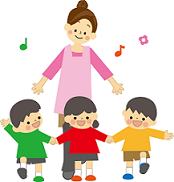 5歳児が手をつなぎ歩いている後ろを保母さんが見守っているイラスト