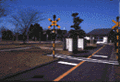 公園内に踏切が設置されている敷地内の写真