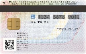 マイナンバーカード裏(個人番号、ICチップ、QRコードあり)