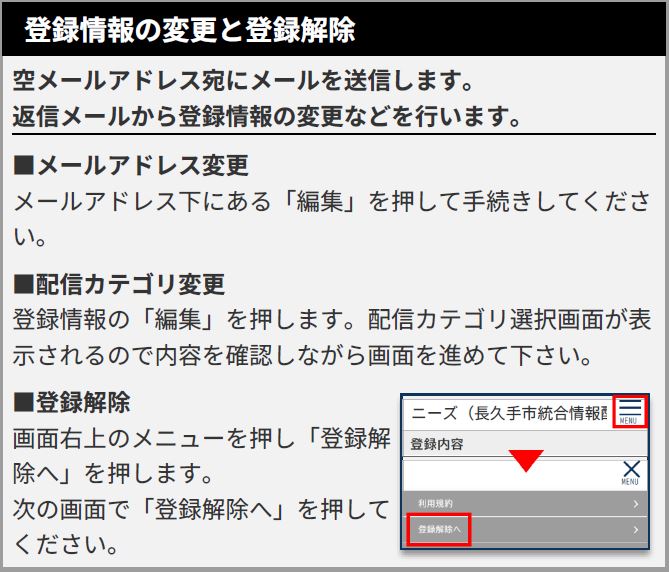 メールの登録情報の変更と登録解除