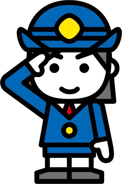 青い制服姿の婦人警官が敬礼をしているイラスト