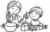 お母さんと男の子が料理をしているイラスト