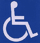 青い色の四角に車いすに乗った人が描かれている障害者のための国際シンボルマーク