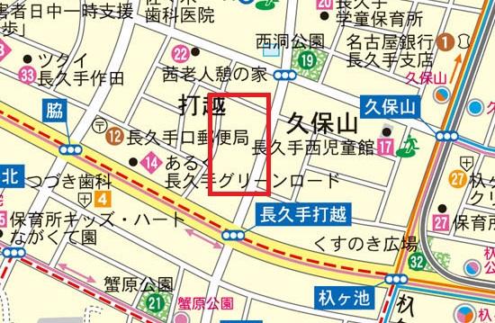 長久手市万博記念の森（ながくてしばんぱくきねんのもり）の範囲を赤線で囲った地図