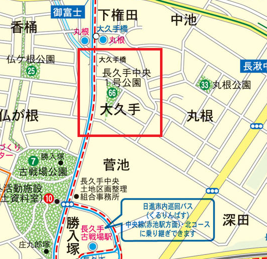 長久手中央1号（ながくてちゅうおういちごう）公園の範囲を赤線で囲った地図