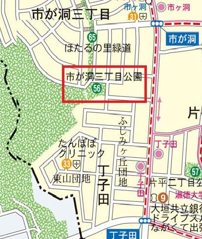 市が洞三丁目（いちがほらさんちょうめ）公園の範囲を赤線で囲った地図